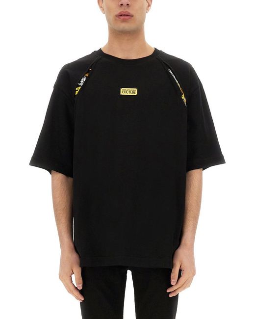 Versace Jeans Couture Black T-Shirt With Baroque Outline Inserts for men