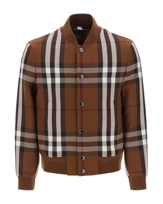 Burberry Brown Check Wool Cotton Bomber Jacket for men