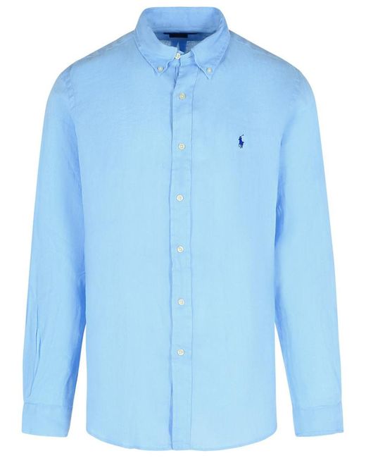 Polo Ralph Lauren Blue Light Cotton Shirt for men