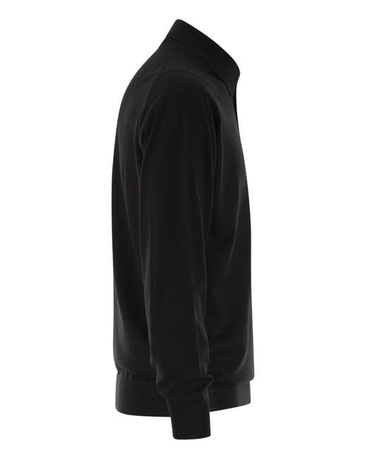 Fedeli Black Virgin Wool Polo Shirt for men