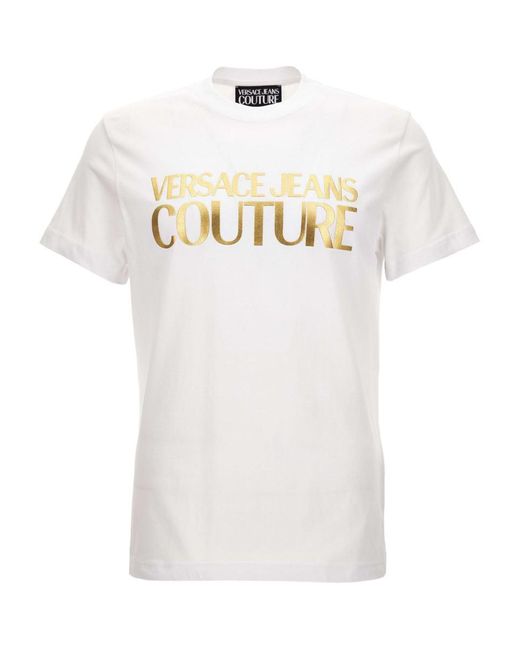 Versace Jeans Couture White Crew Neck T-shirt With Print for men