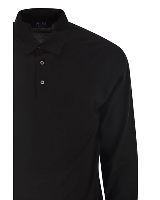 Fedeli Black Virgin Wool Polo Shirt for men