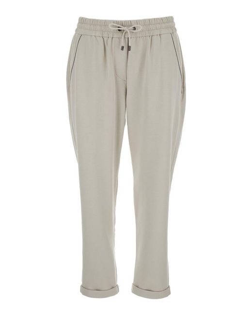 Brunello Cucinelli Gray Crop Pants With Elastic Waist