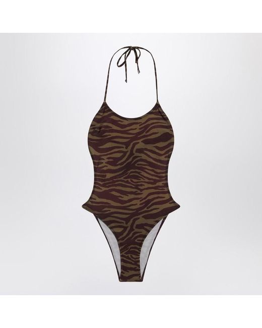 The Attico Brown Zebra One-Piece Swimsuit