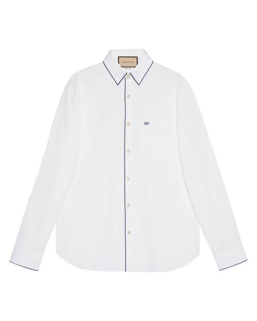 Gucci White Cotton Poplin Shirt With Trim for men