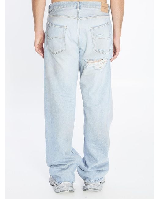 Balenciaga Blue Distressed Relaxed Jeans for men