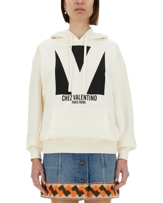 Valentino Garavani Gray Cotton Hoodie With Print