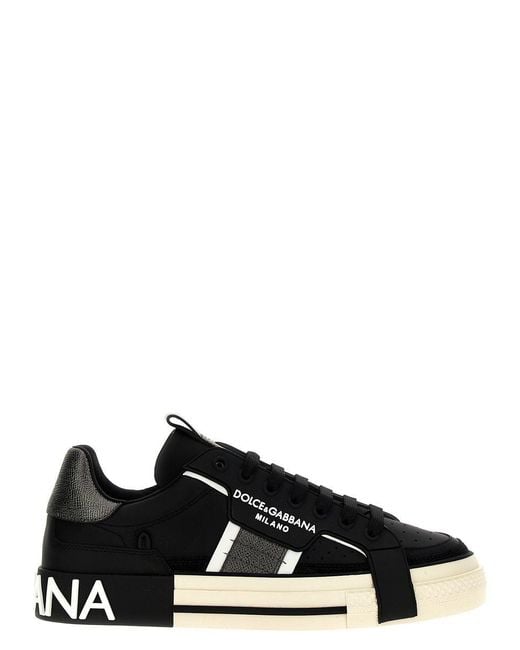 Dolce & Gabbana Black Calfskin 2.zero Custom Sneakers With Contrasting Details for men