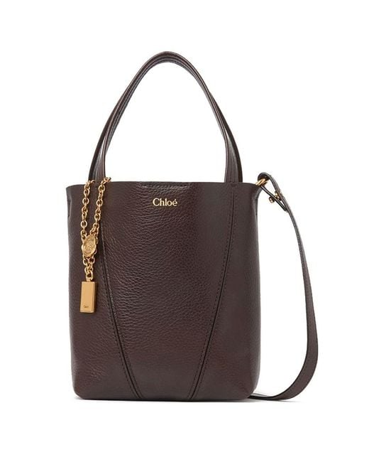 Chloé Brown Small Spin Tote In Grained Leather Bags