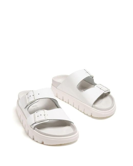 Birkenstock White Arizona Leather Sandals With Two Buckle Straps