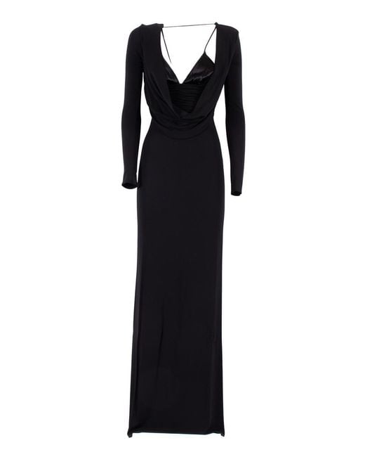 Elisabetta Franchi Black Long Dress With Draped Back