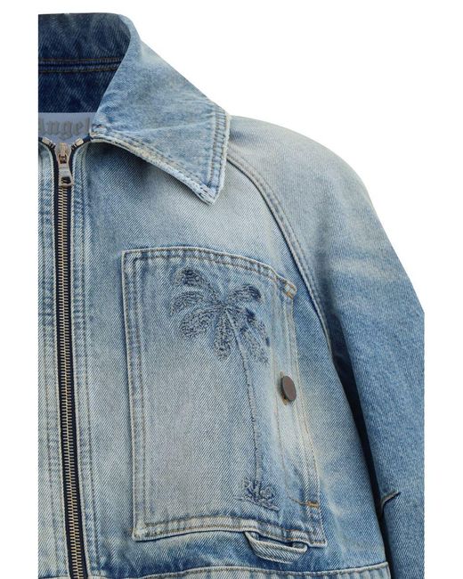 Palm Angels Blue Paris Distressed Cropped Denim Jacket