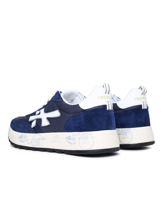Premiata Blue 'Nous' Leather And Fabric Sneakers for men