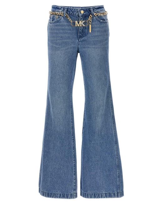 MICHAEL Michael Kors Blue 'Flare Chain Belt' Jeans