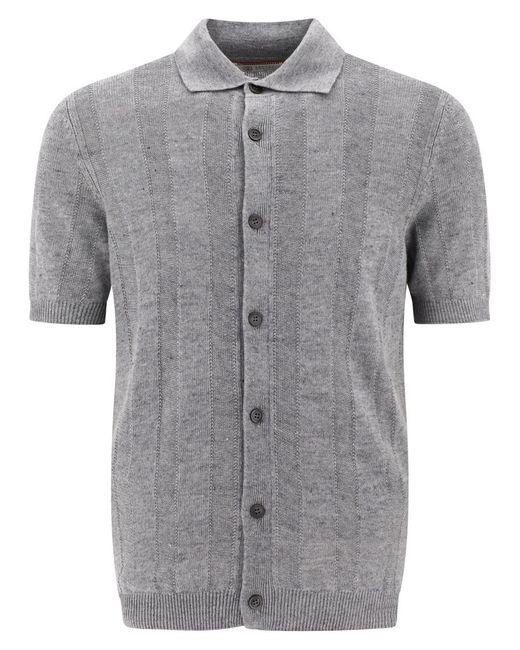 Brunello Cucinelli Gray Textured Rib Knit Shirt for men