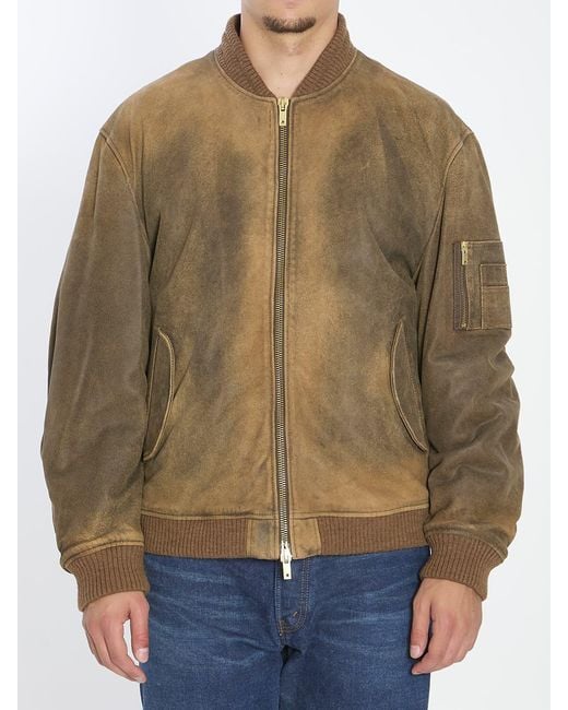 Golden Goose Deluxe Brand Brown Bomber Leather Jacket for men