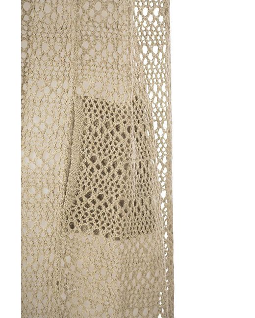 Brunello Cucinelli Natural Net Long Cardigan In Linen And Silk