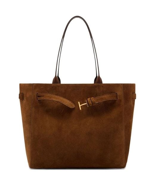 Tom Ford Brown Suede Calf + Smooth Calf Medium Tote Bag Bags