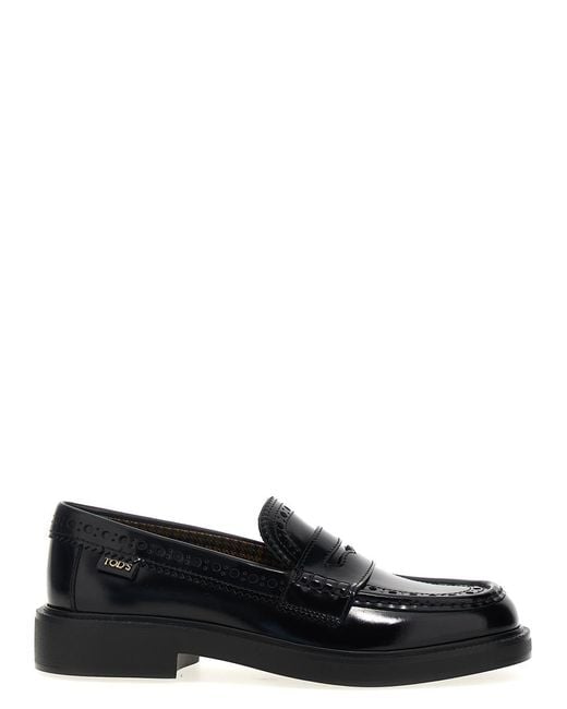 Tod's Black Loafers With Openwork Pattern