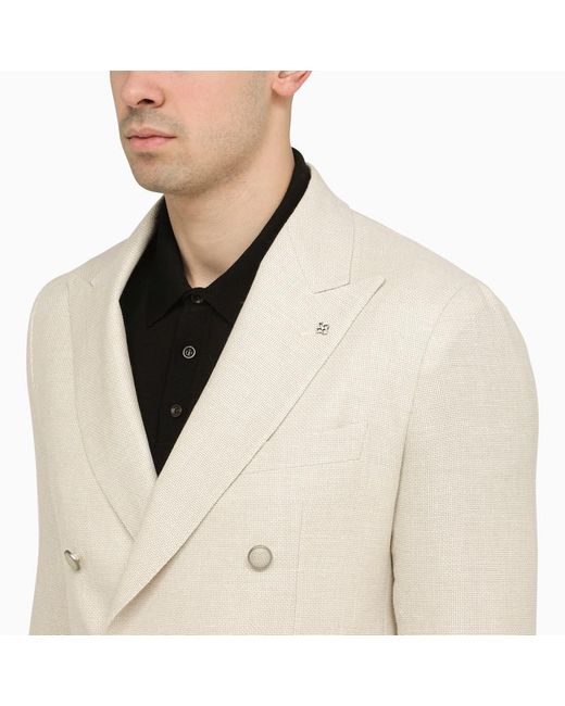 Tagliatore Natural Cream Double Breasted Jacket In Wool And Linen for men