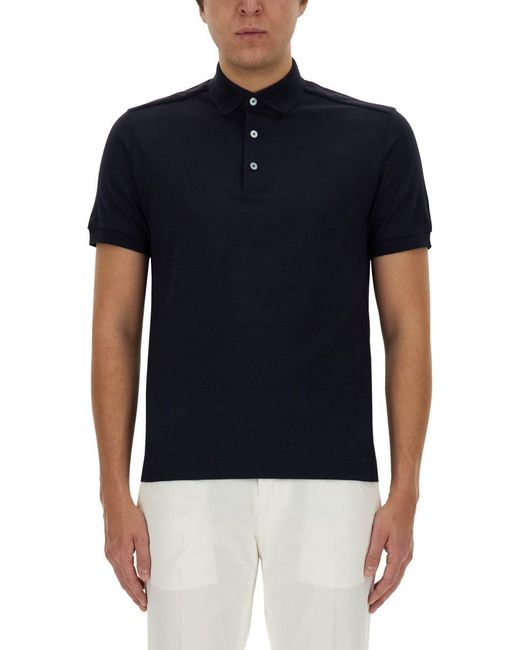 Zegna Blue Cotton And Silk Polo Shirt for men