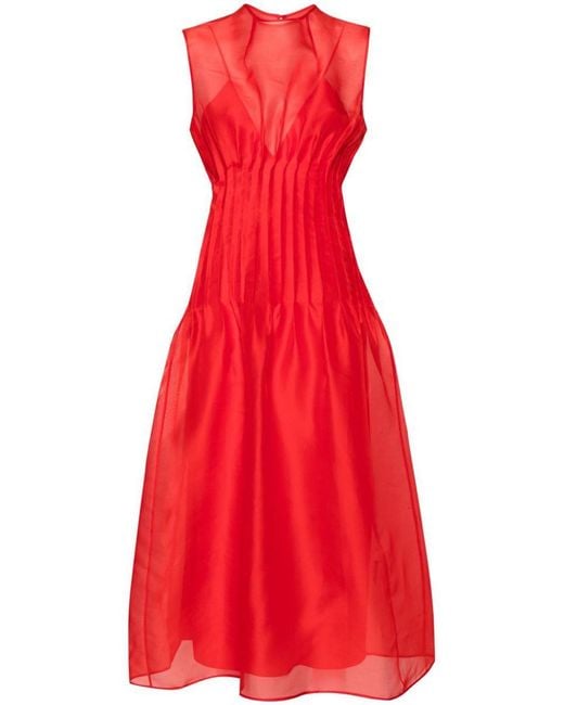 Khaite Red Wes` Silk Midi Dress