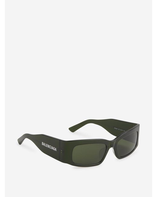 Balenciaga Green Rectangular Logo Sunglasses for men