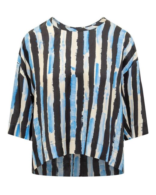 Pinko Blue Blouse With Pictorial Stripe Print