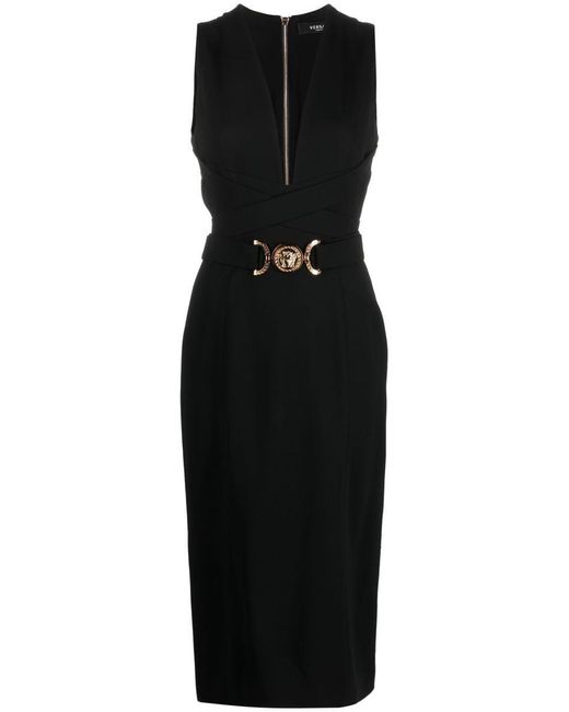 Versace Black Medusa Head Plaque Pencil Dress