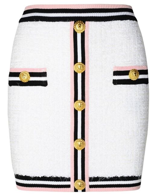 Balmain White Viscose Blend Miniskirt