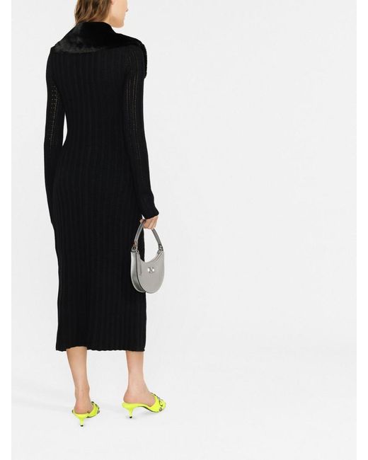 Blumarine Black Faux-fur Collar Knitted Dress