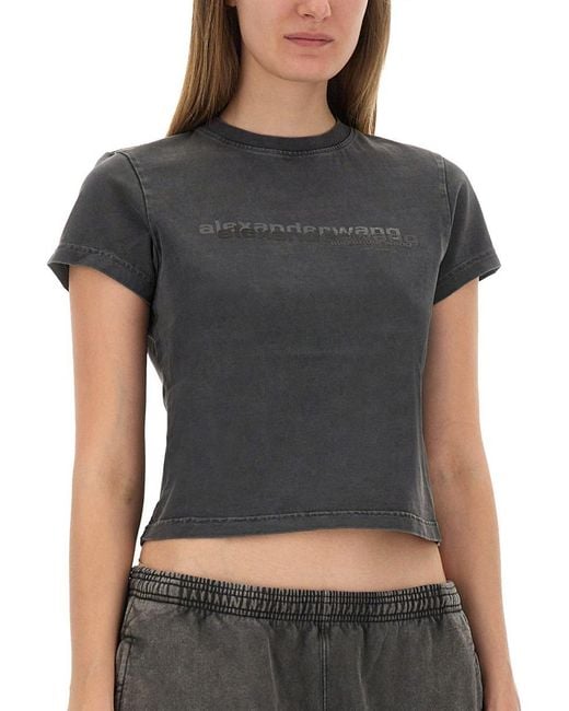 Alexander Wang Black Fitted Cropped T-Shirt With Subtle Logo