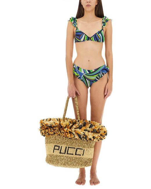 Emilio Pucci Green Logo Bikini Top