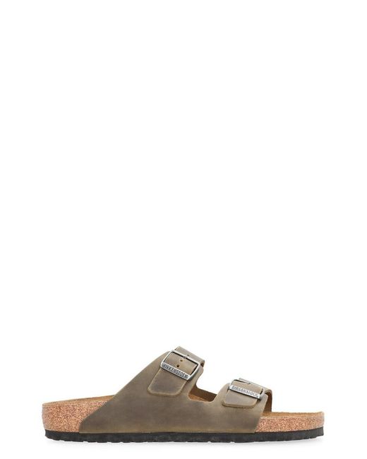 Birkenstock Brown Leather Slides With Buckle for men