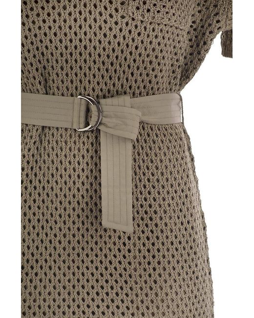 Brunello Cucinelli Natural Net Cotton Knit Dress With Belt