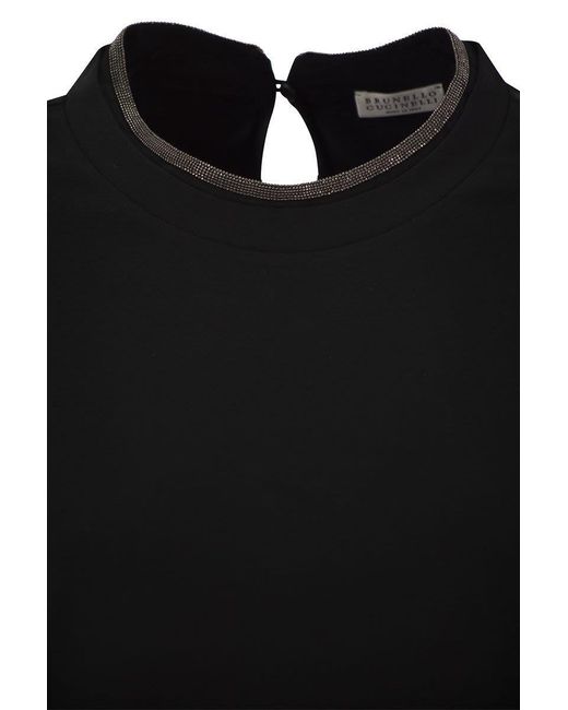 Brunello Cucinelli Black Stretch Jersey T-shirt With Precious Faux-layering