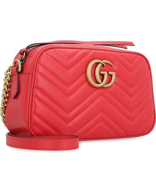 Gucci Red Gg Marmont Quilted Leather Crossbody Bag