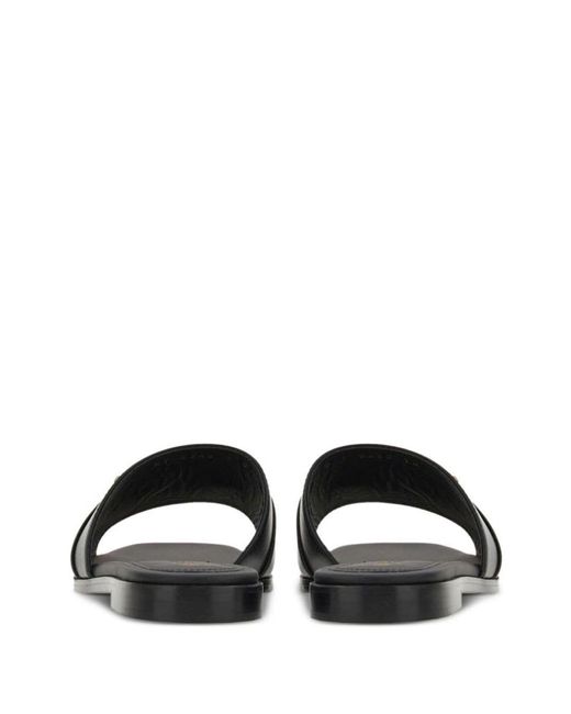 Ferragamo Black Gancini-plaque Leather Slides