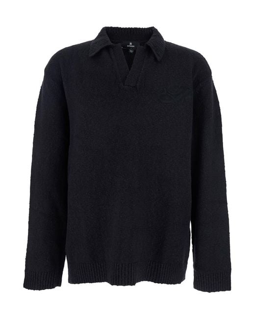 Represent Blue Long-Sleeve Polo Shirt With Classic Collar And Ribbed Trims for men