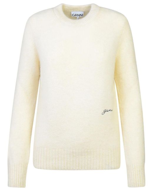 Ganni White Ivory Brushed Alpaca Sweater