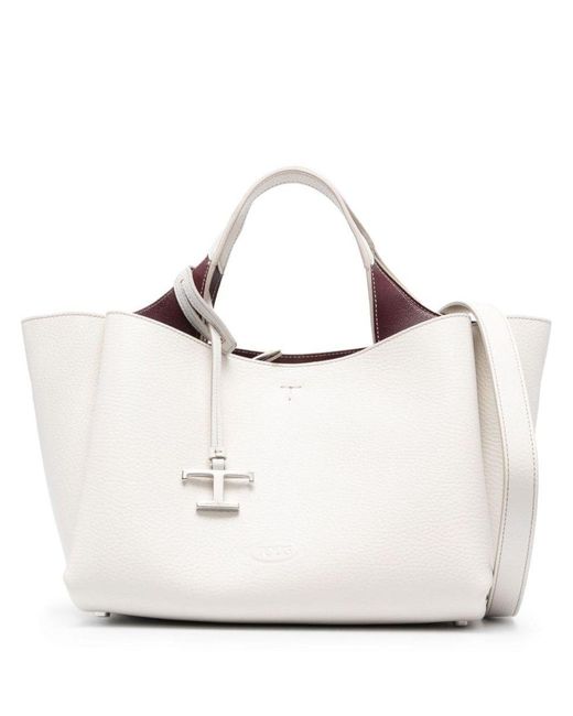 Tod's White Handbag With Embossed Logo And T Timeless Charm