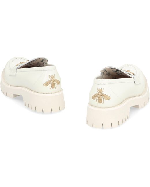 Gucci White Horsebit Leather Loafers