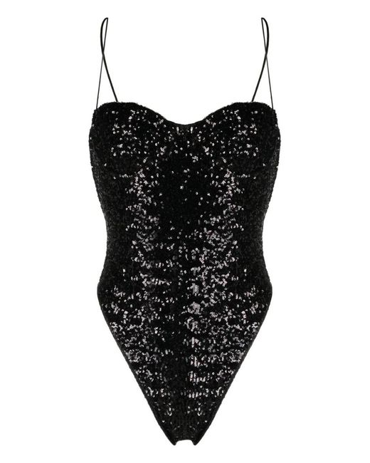 Oseree Black High-Leg Swimsuit Embellished With Sequins