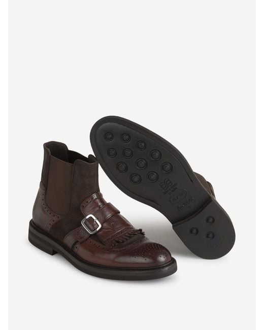 Green George Brown Leather Buckle Ankle Boots for men
