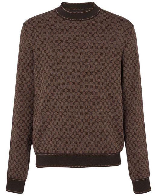 Balmain Brown Mini Monogram Jacquard Sweater for men