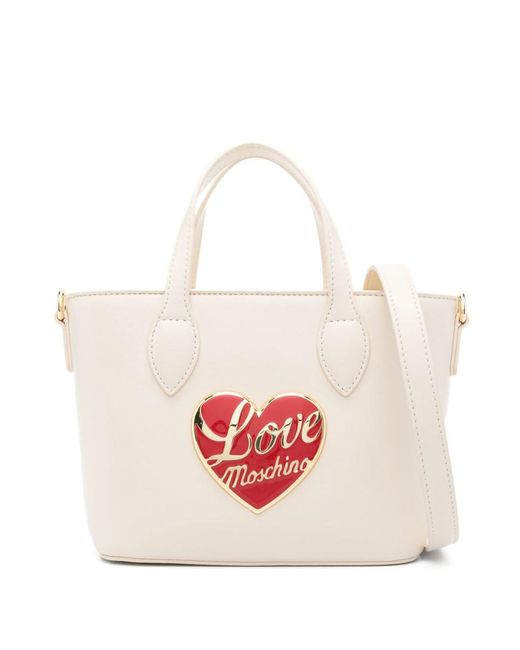 Love Moschino Pink Heart-Shaped Plaque Tote Bag