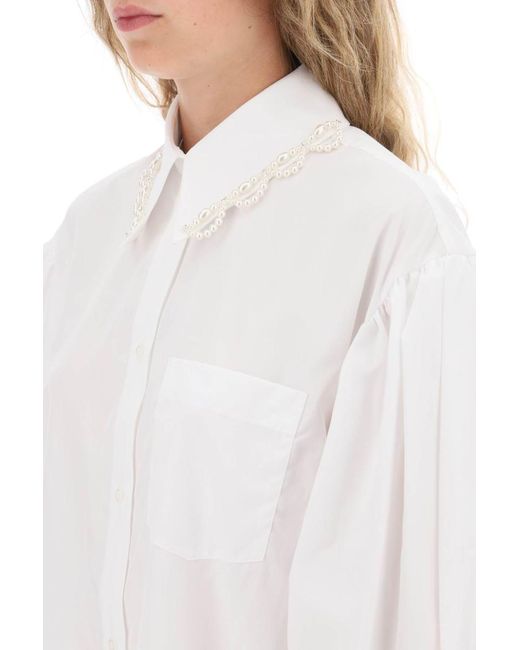 Simone Rocha White Puff Sleeve Shirt With Embellishment