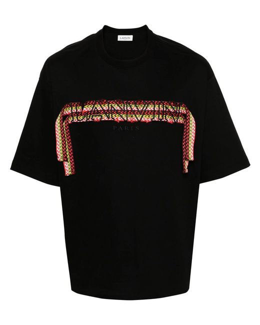 Lanvin Black Curb Lace-detailed Cotton T-shirt for men