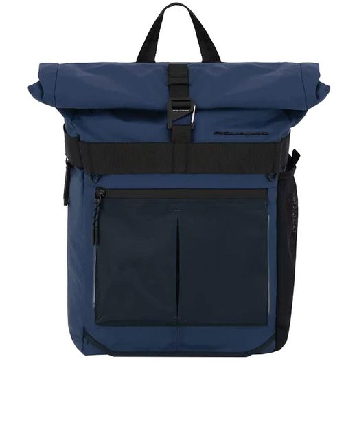 Piquadro Blue Roll-top Bike Computer Backpack Bags
