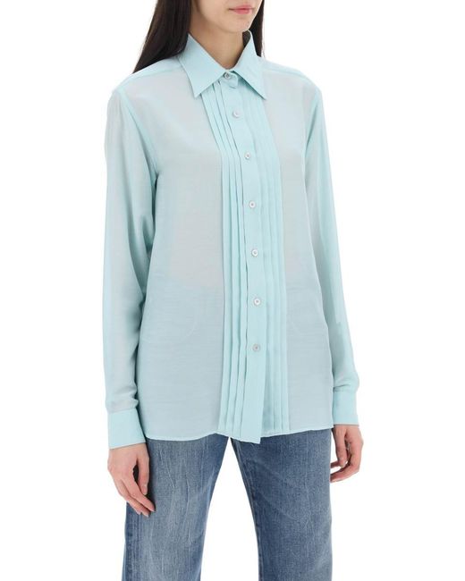 Tom Ford Blue Silk Shirt With Plastron